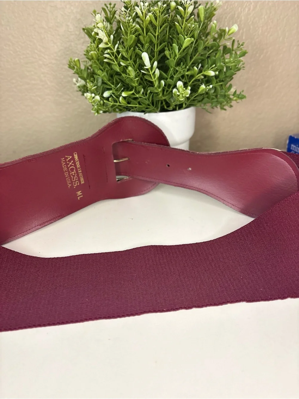 Wide Suede genuine leather Belt with Ornate Gold Buckle - BurgundyL/M